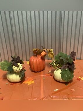 Autumn Pumpkin Table Centerpiece Trio - Orange & White